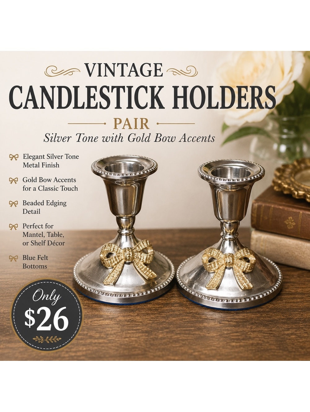 Vintage Silver and Brass Tone Candlestick Holders